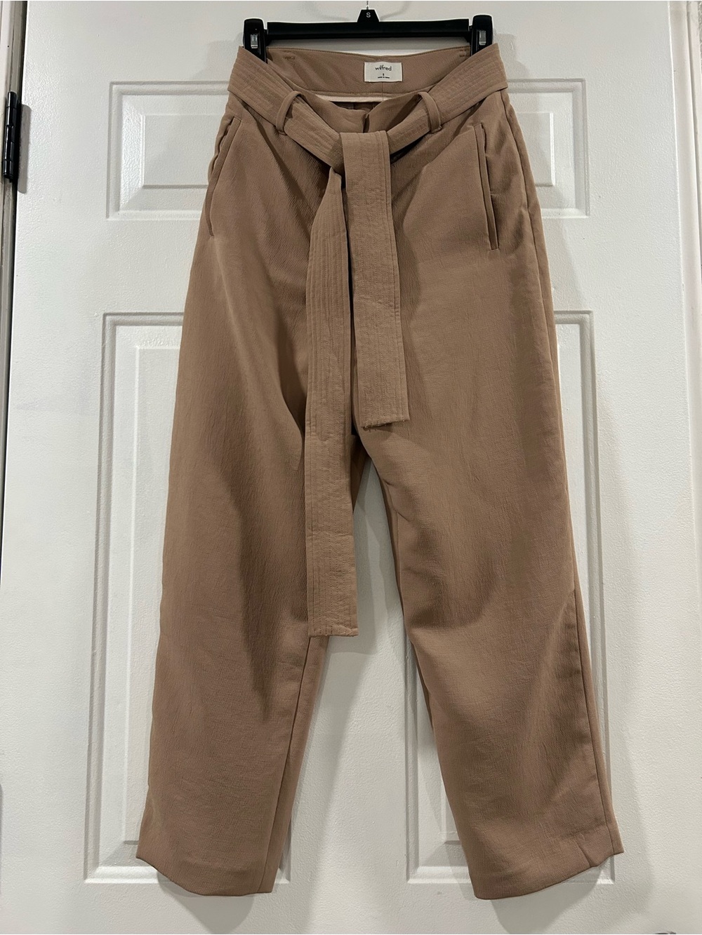 Wilfred Tan Paperbag-Waist Chinos with Tie Belt